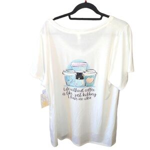 Lularoe Custom 3x white Christy V neck T,‎ heart on front coffee graphic back